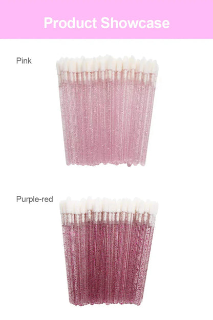 50Pcs/Lot Bling Lip Brush Eyelash Extensions Disposable Flocked Soft Hair Crystal Rod Cleaning Cotton Swab Lipstick Brush Makeup